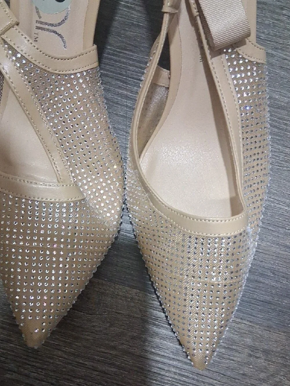 Sugar Nude Rhinestone Pointed Slingback Flats